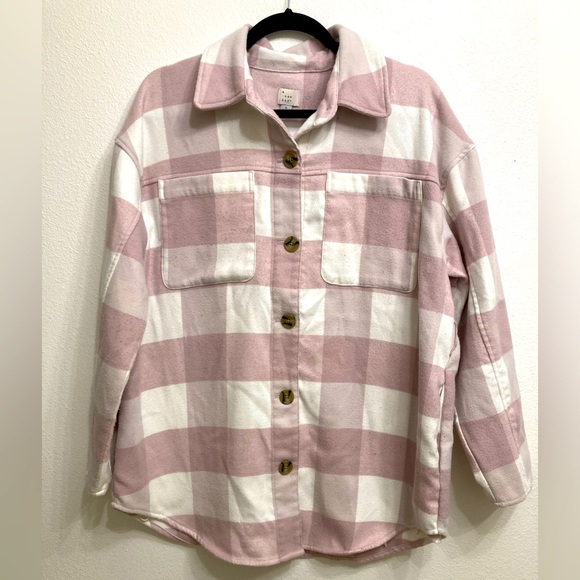 a new day Tops - A New Day Women’s Pastel Pink Buffalo Plaid Shirt Jacket - Size Large